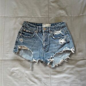 Garage Blue Jean Shorts High-Waisted Distressed